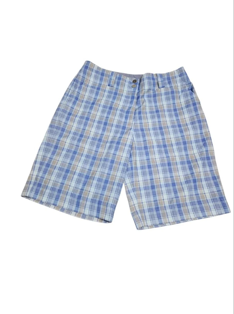 Nike Golf Womens Light Blue Plaid Flat-Front Preppy Bermuda Short